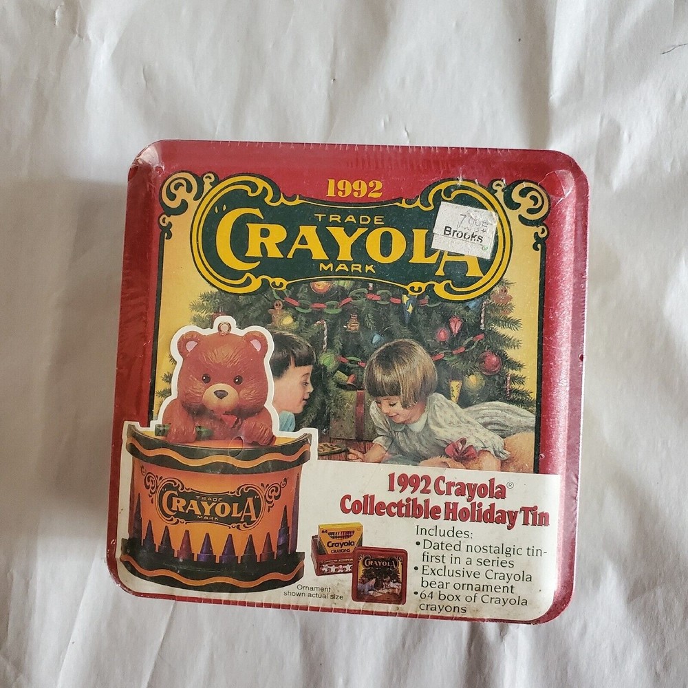VTG 1992 Crayola 64 Crayon Xmas Holiday Tin Collectible Bear Ornament Sealed